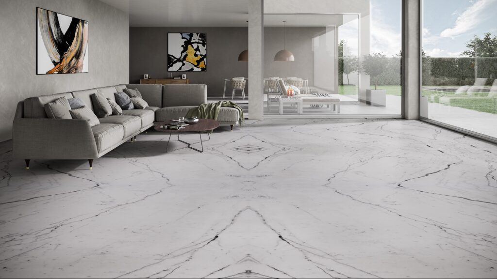 statuario marble flooring living room